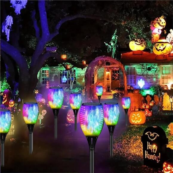 Multi Color Halloween RGB Christmas Outdoor Solar Torch Lights, Flickering Flame - Picture 4 of 7